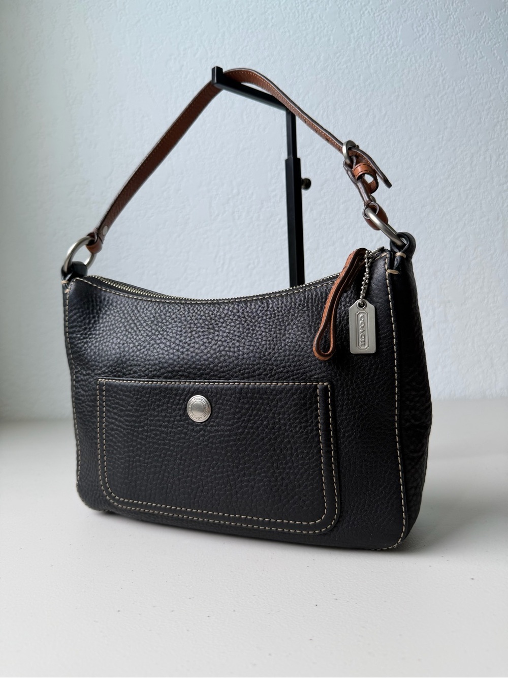 Coach Chelsea Pebbled Leather Shoulder Bag in Black and Brown
